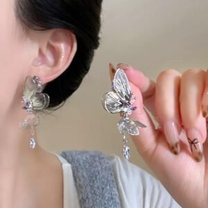 S925 Purple zircon perforated butterfly earrings